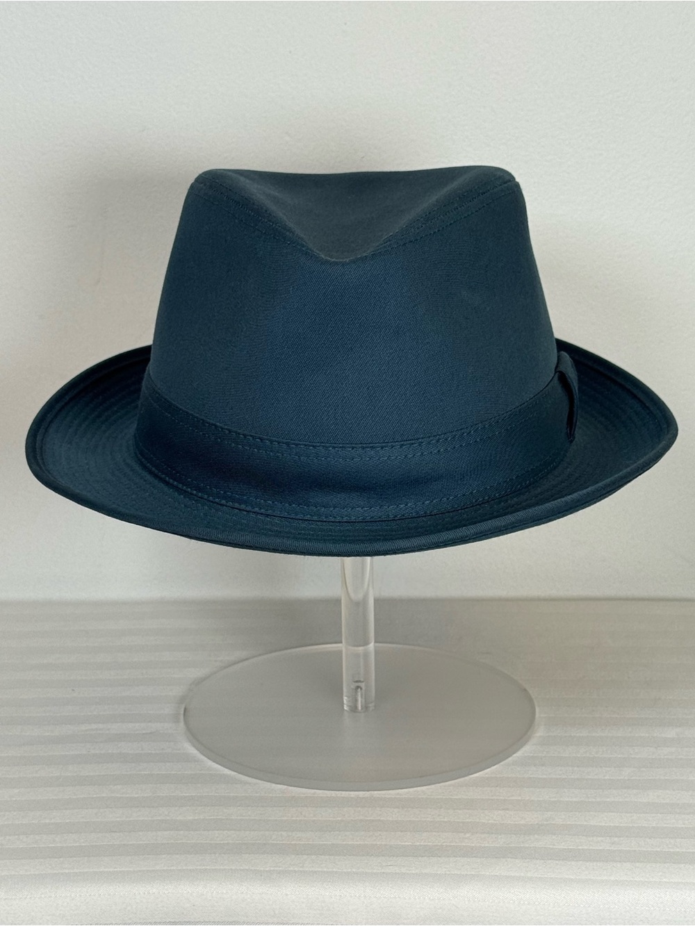HERMES ‘Edouard’ Cotton Canvas Fedora Hat Made In France Deep Peacock Blue 58cm - Picture 2 of 15